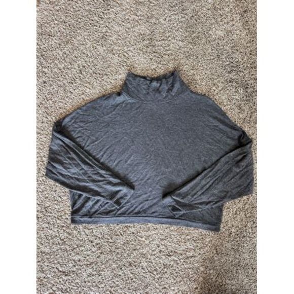 Express Tops - Express Womens Charcoal Gray Glitter Mock Neck Long‎ Sleeve Crop Size L/XL